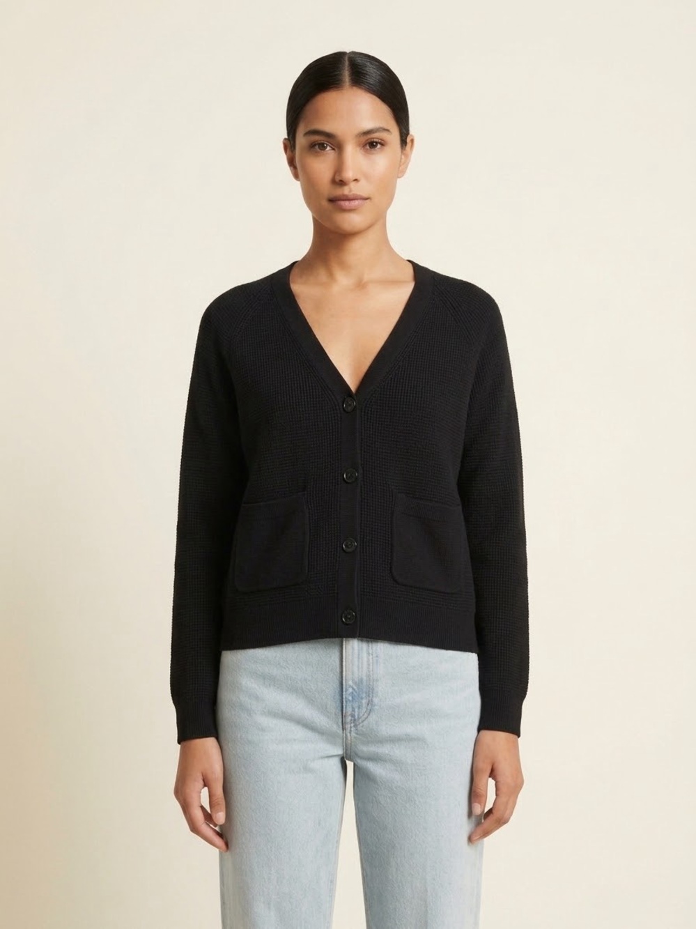 J.Crew Black Everyday V-Neck Button Front Cardigan Sweater Cotton